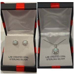 Brand New! Opal sterling silver earrings and necklace